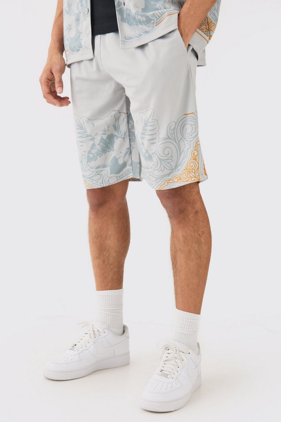 Lockere Mesh-Shorts mit Print, Light grey image number 1
