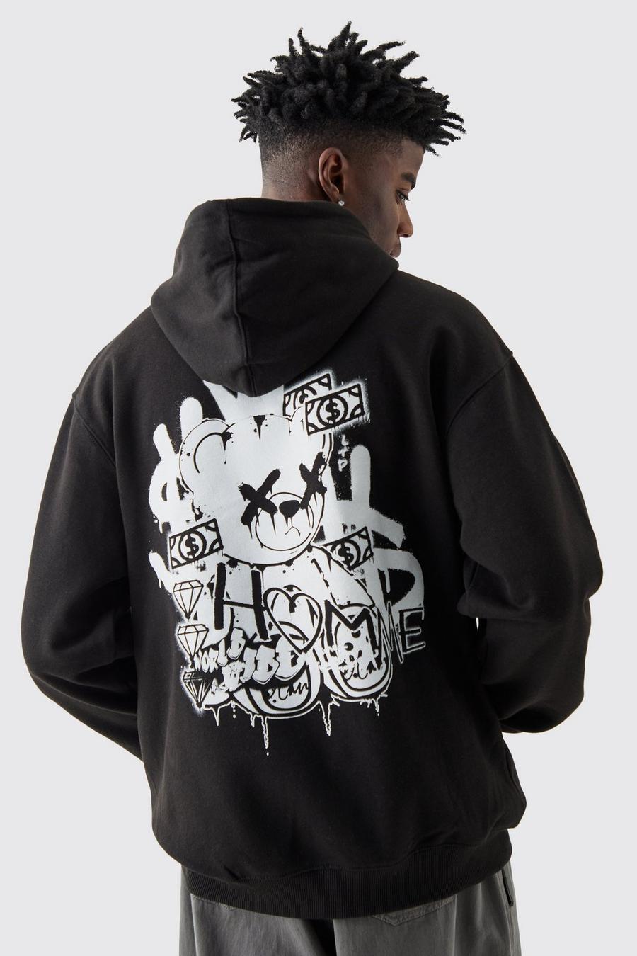Black Oversize hoodie med graffititryck image number 1