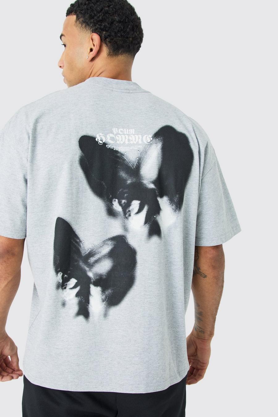 Oversize T-Shirt mit Schmetterlings-Print, Grey marl