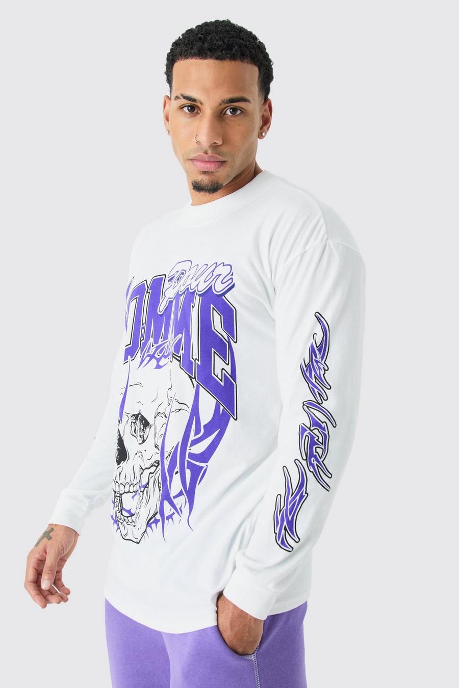 White Homme Skull Graphic Long Sleeve T-shirt