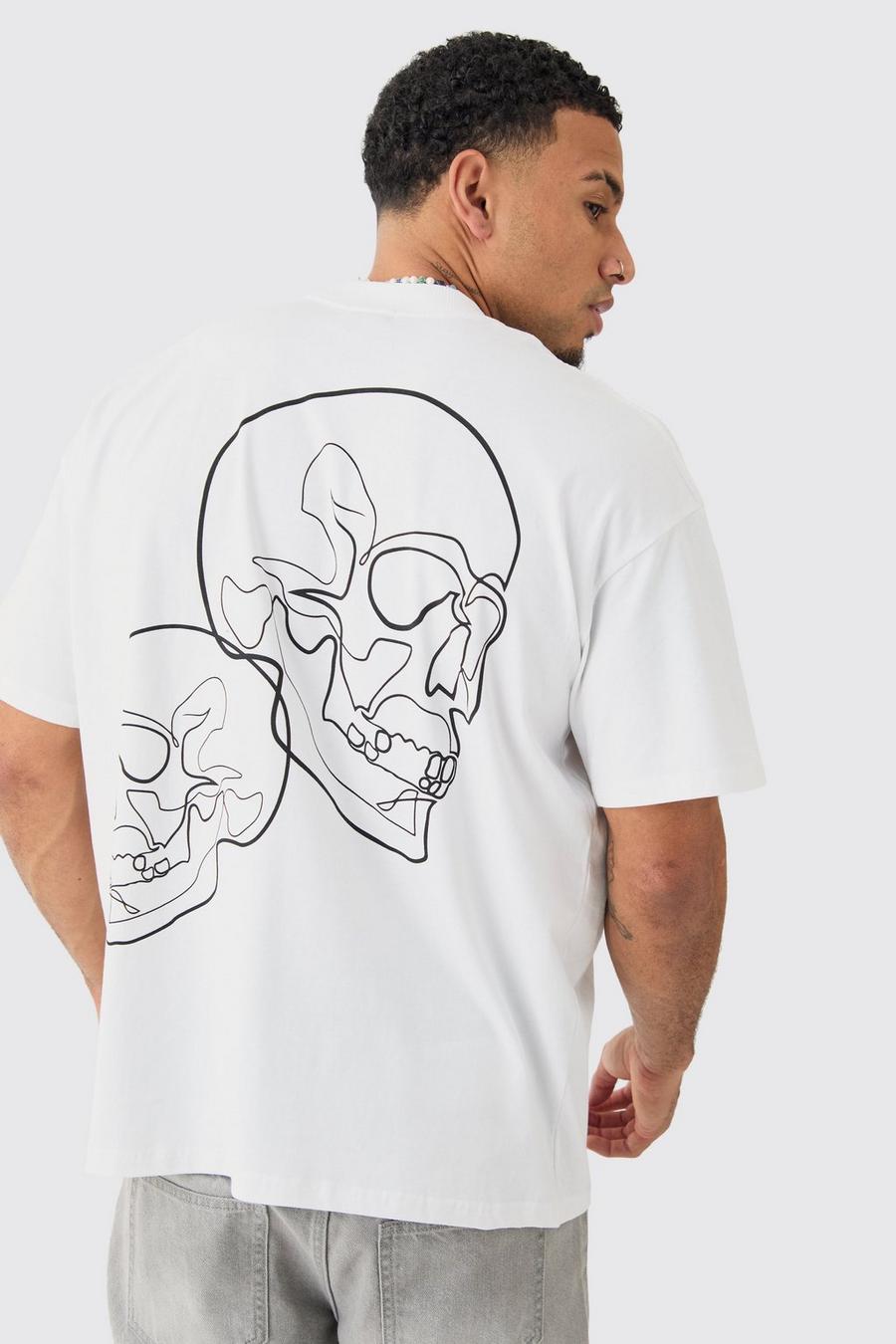 White Oversized Skull Stencil Heavyweight T-shirt image number 1