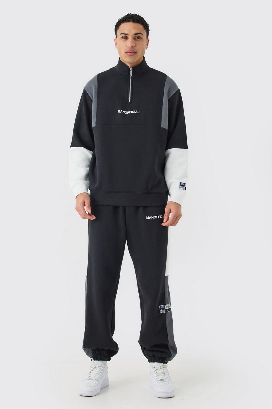 Man Official Colorblock Trainingsanzug mit Reißverschluss, Black image number 1