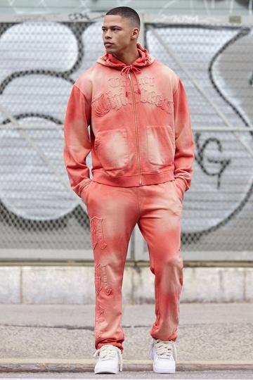 Orange Oversized Sun Bleached 13 Gusset Zip Thru Tracksuit