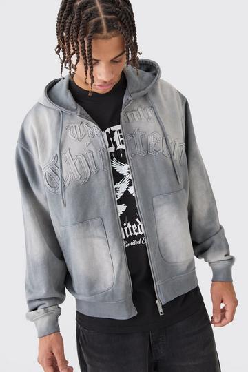 Oversized Sun Bleached 13 Zip Thru Hoodie charcoal