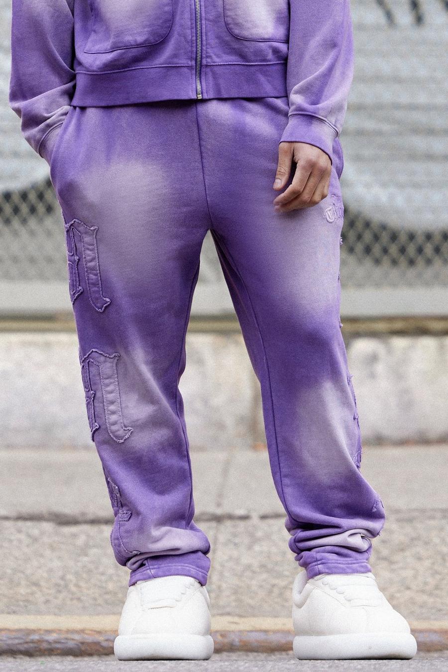 Purple Oversize mjukisbyxor med blekt effekt image number 1