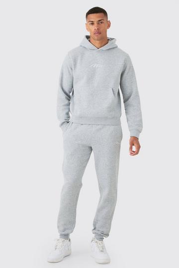 Man Signature Boxy Hooded Tracksuit grey marl