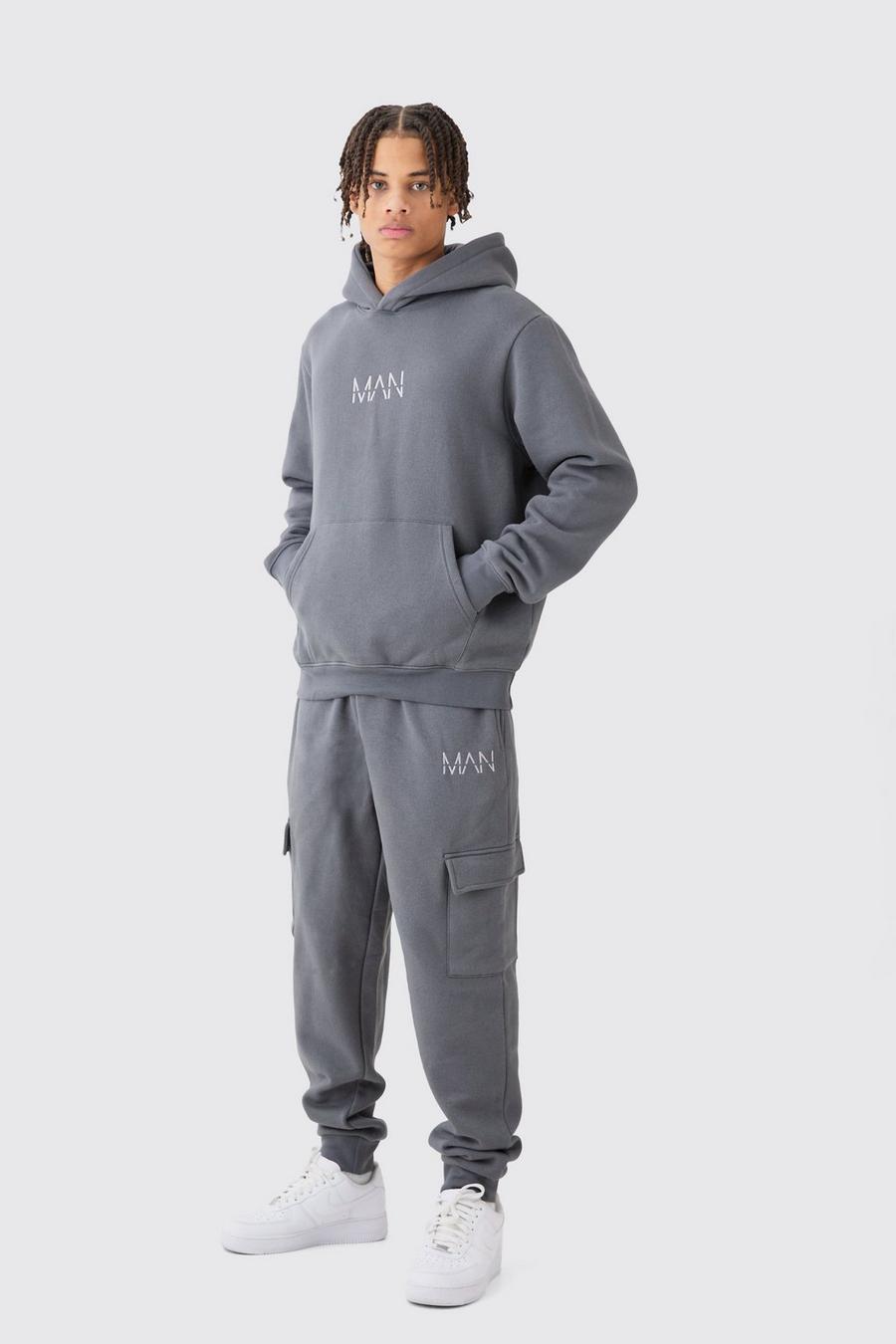Charcoal Man Hooded Cargo Tracksuit image number 1
