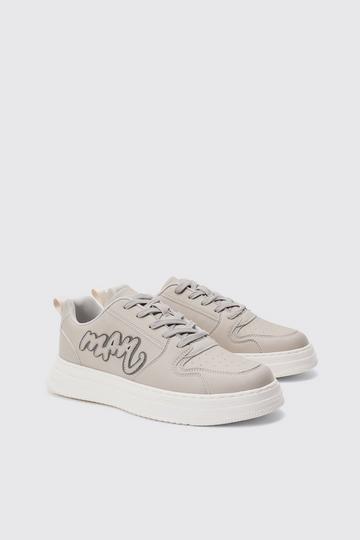 Man Pu Chunky Sole Sneakers In Light Grey light grey