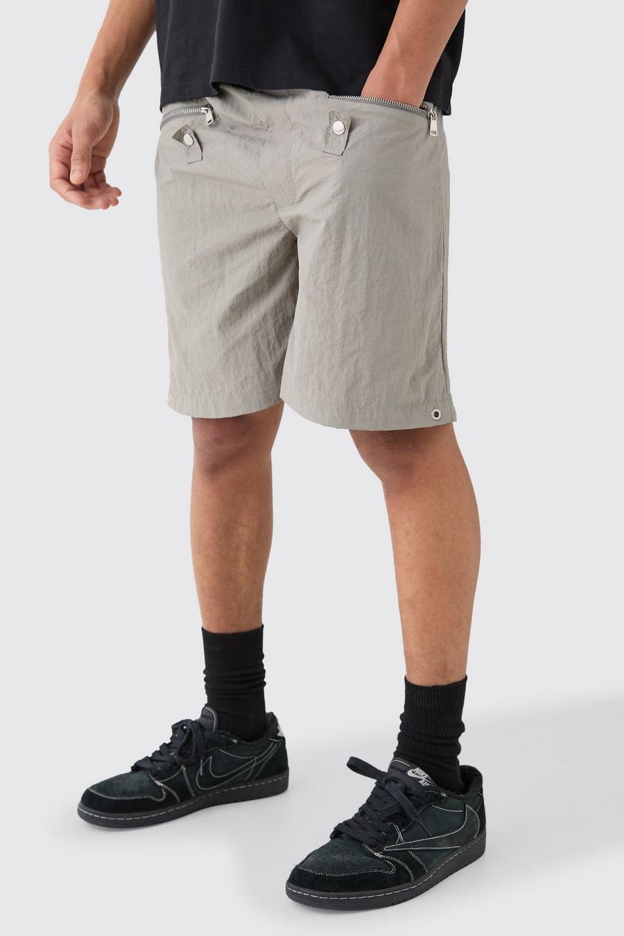 Lockere Shorts mit Reißverschluss-Detail, Slate