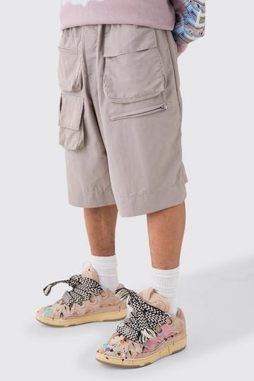 Multi Pocket Drawcord Parachute Shorts taupe