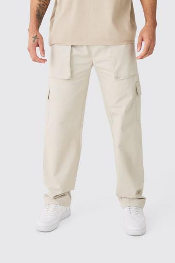 Stone Beige Elasticated Waist Zip Hem Flared Parachute Cargo Pants