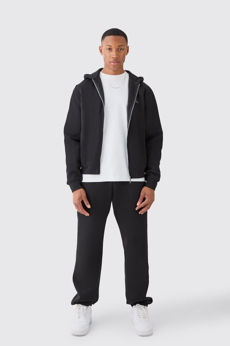 Black Man Signature Boxy Zip Through Hooded Tracksuit