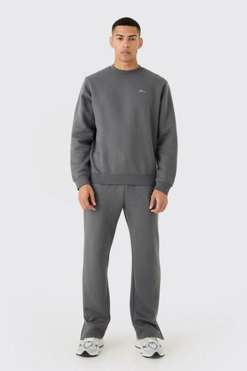 Man Signature Extended Neck Split Hem Sweatshirt Tracksuit charcoal