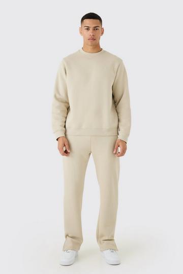 Stone Beige Man Signature Extended Neck Split Hem Sweatshirt Tracksuit