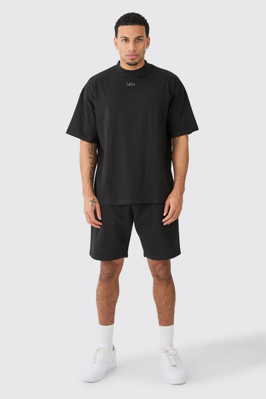 Black Man Oversized T-Shirt Met Brede Nek En Baggy Shorts Set image number 1