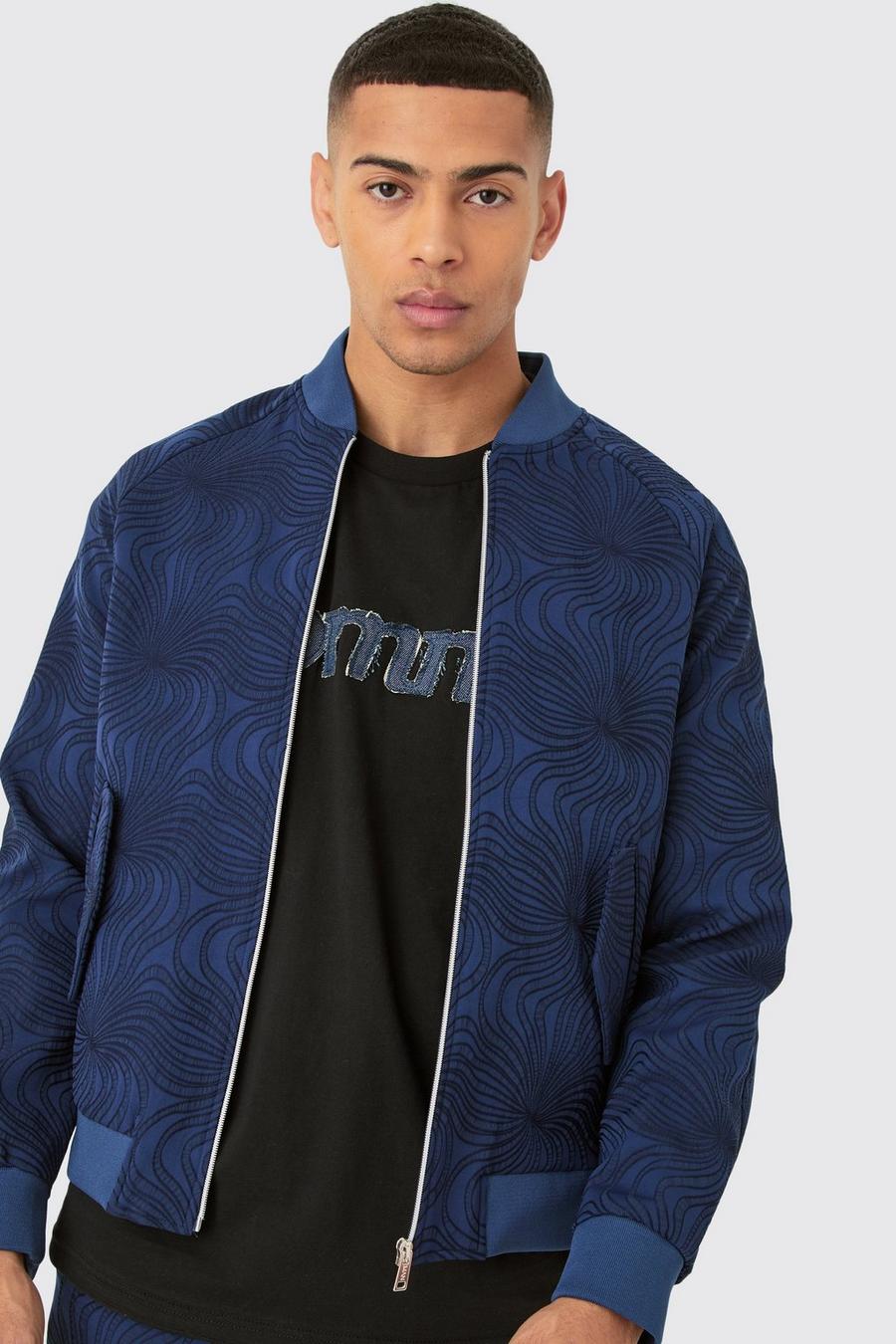 Giacca Bomber sartoriale Regular Fit con trama, Navy image number 1