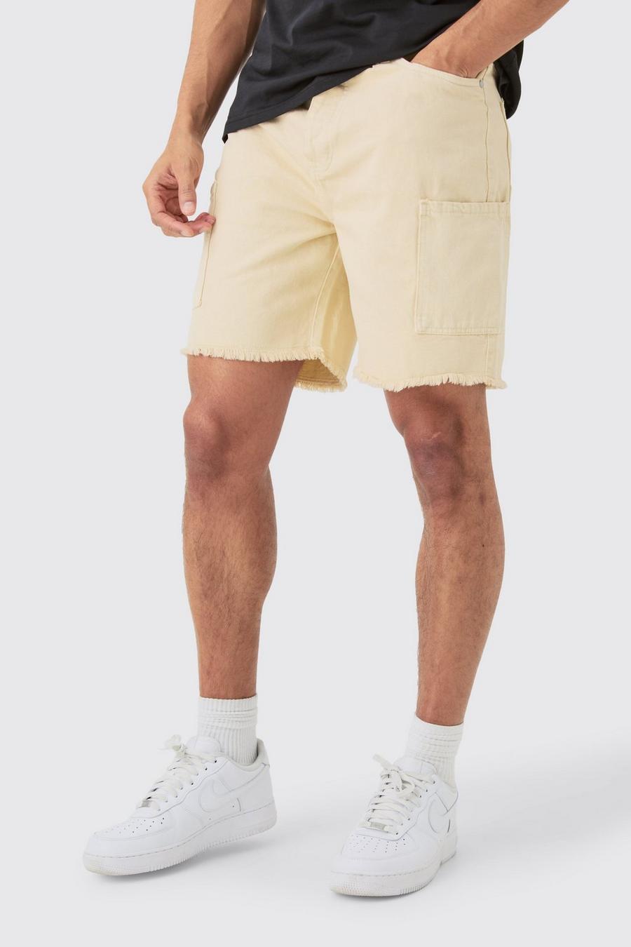 Relaxed Rigid Cargo Pocket Overdye Denim Short In Stone