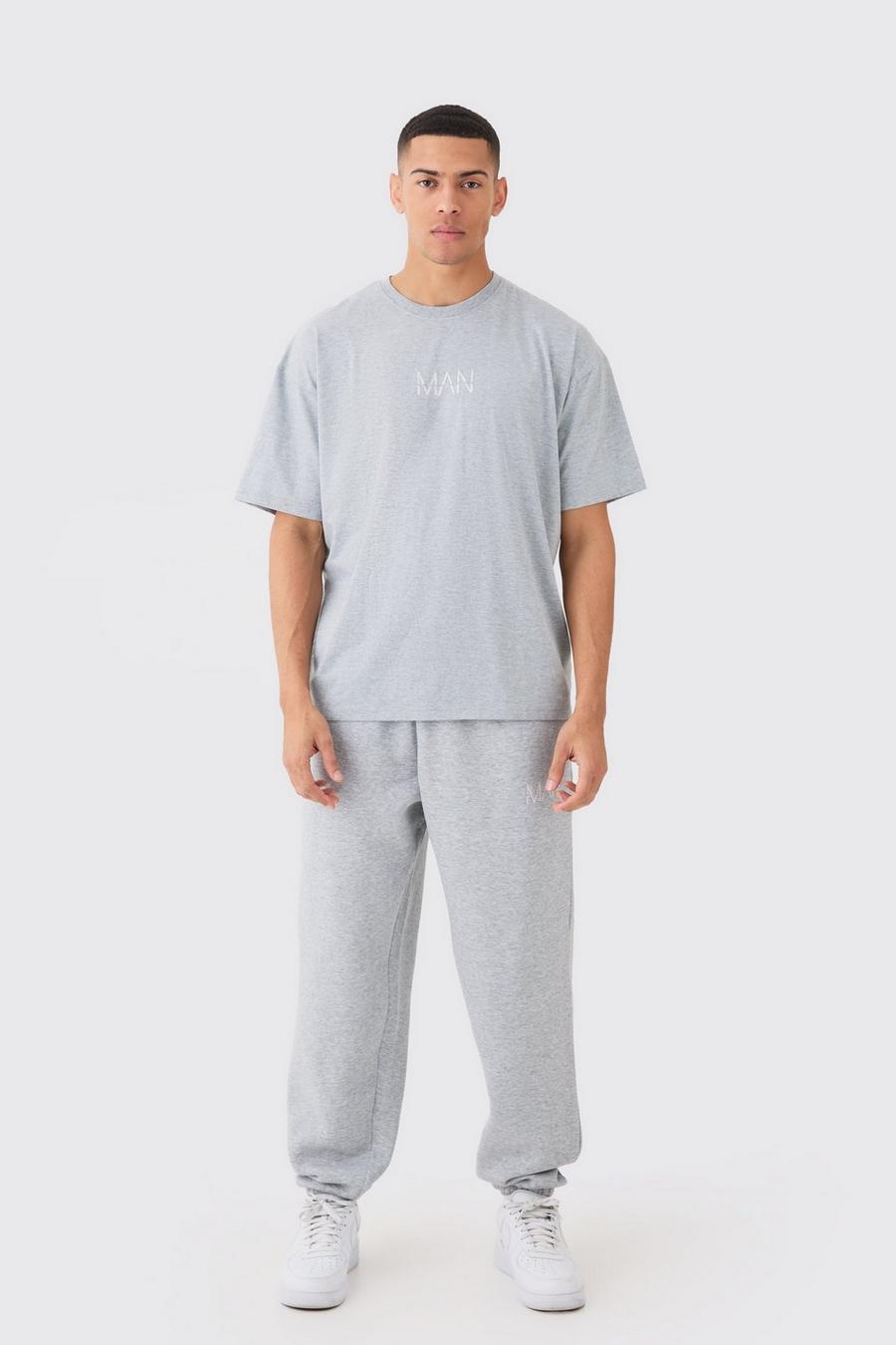 Man Oversize T-Shirt & Jogginghose, Grey marl