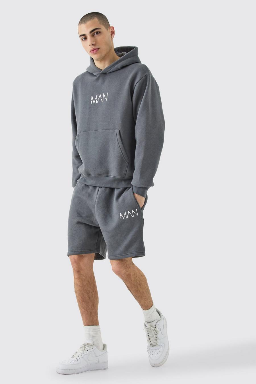 Charcoal MAN Hoodie och shorts i boxig modell image number 1