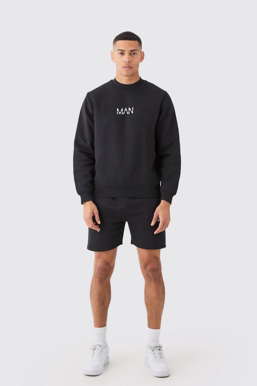Black Man Extended Neck Sweatshirt Short Tracksuit