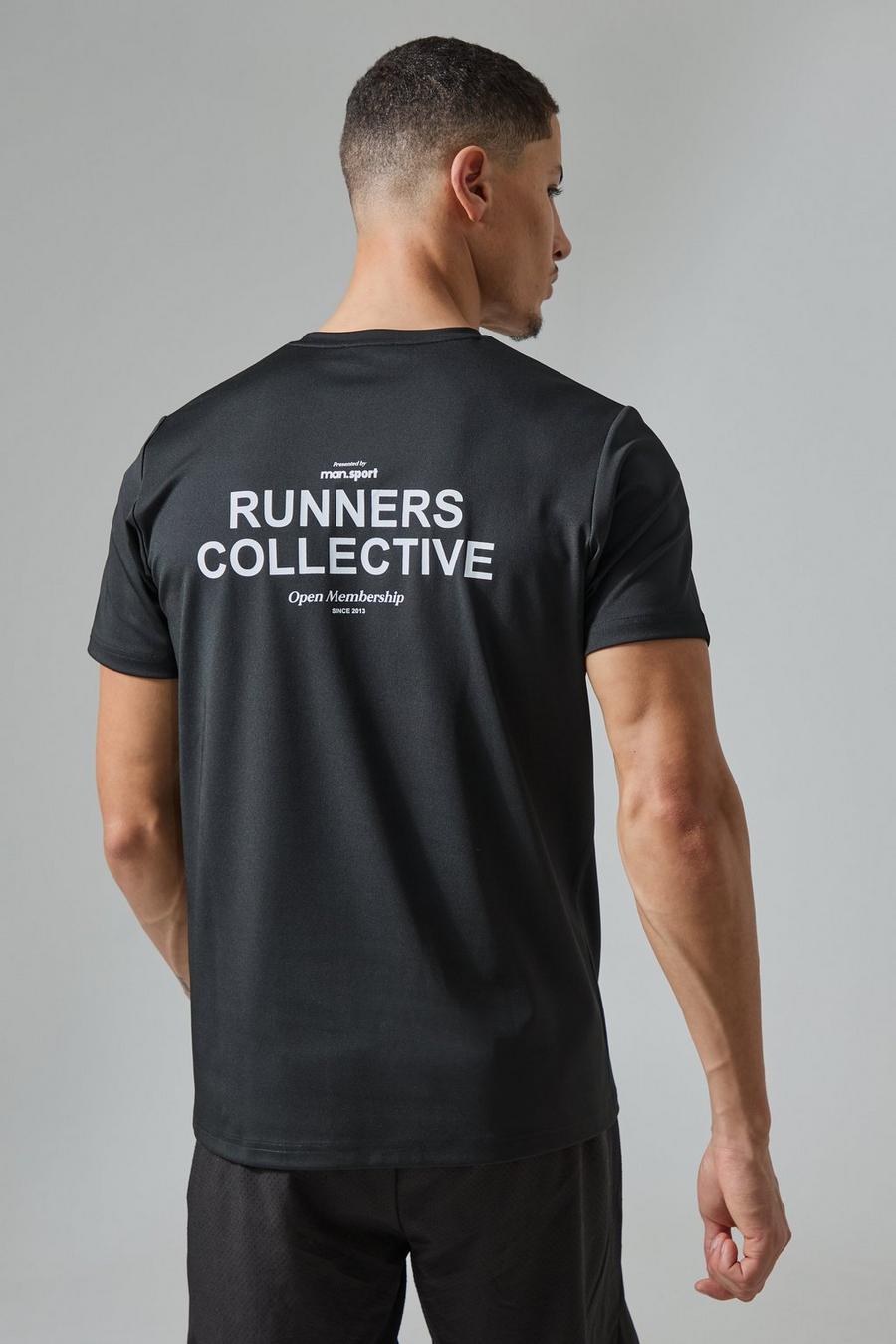 T-shirt de sport cintré à slogan Runners Club, Black image number 1