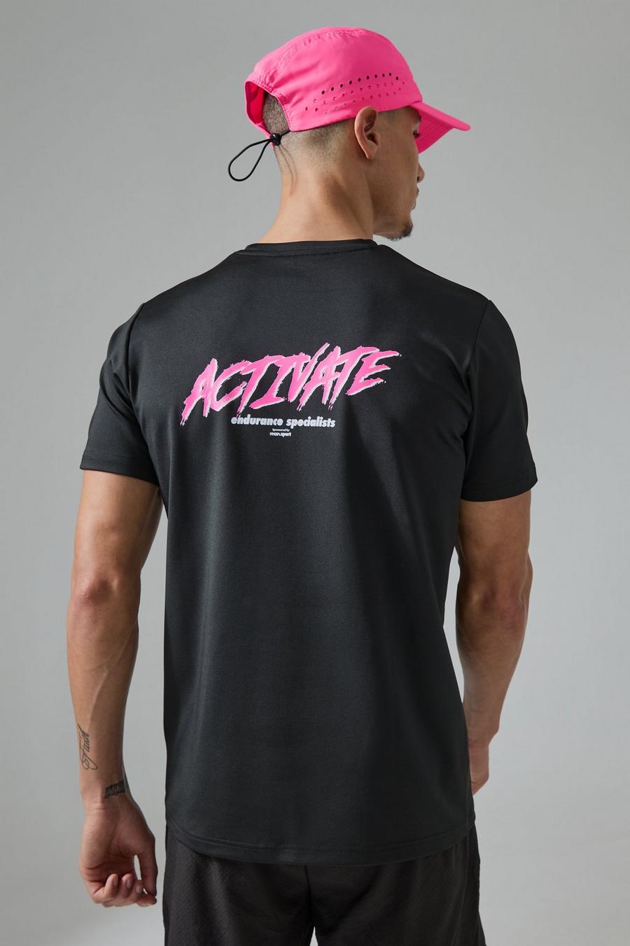 Camiseta Active resistente ajustada con eslogan, Black