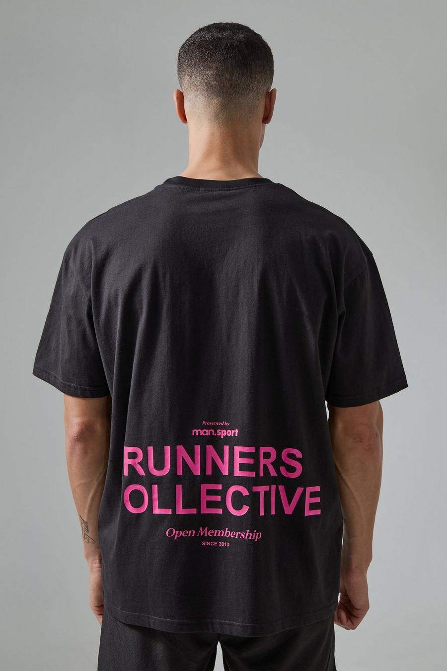T-shirt oversize à slogan Runners Collective, Black image number 1