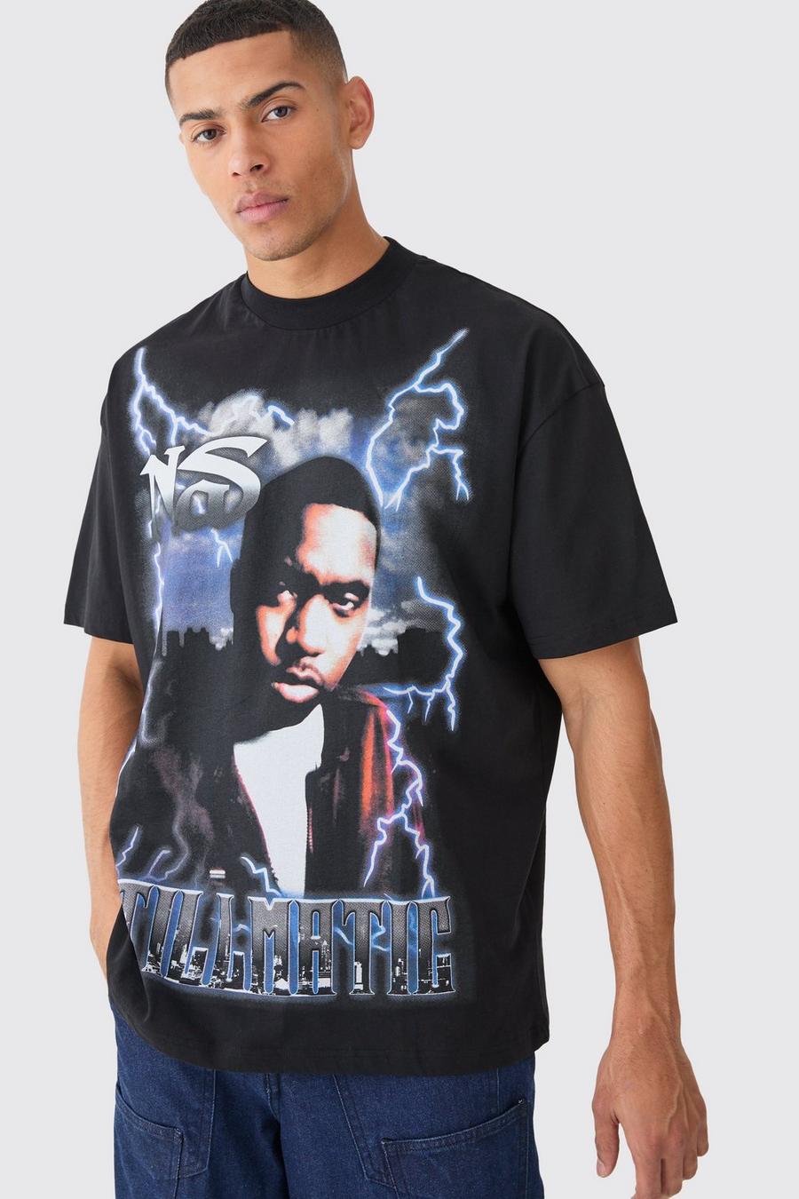 Black Nas Oversize t-shirt med tryck image number 1