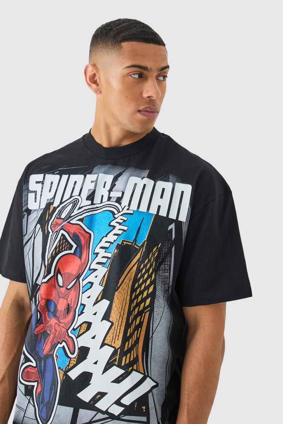 Black Oversized Groot Gelicenseerd Spiderman T-Shirt image number 1