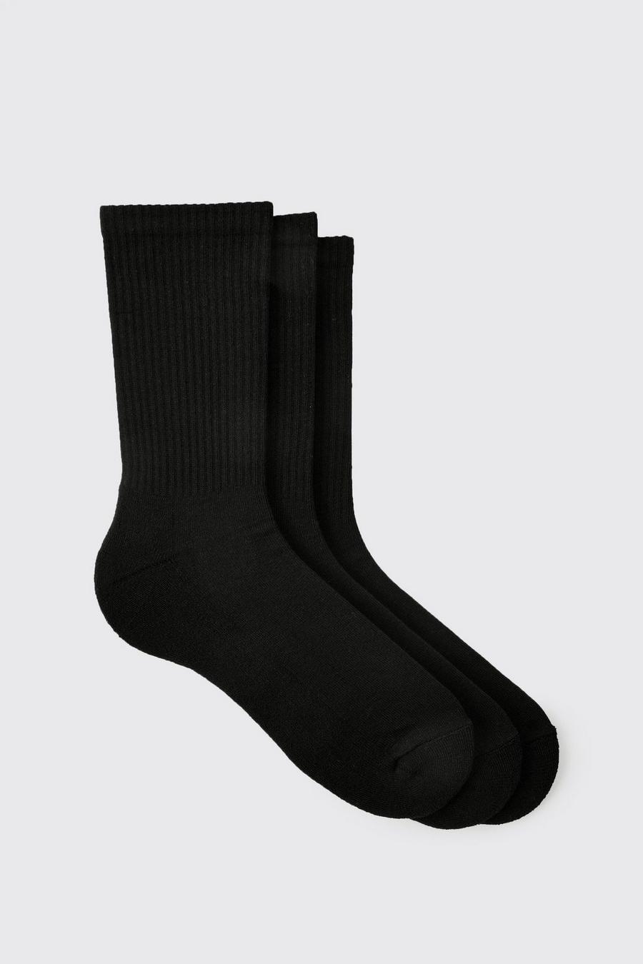 Black 3 Pack Plain Sport Socks image number 1