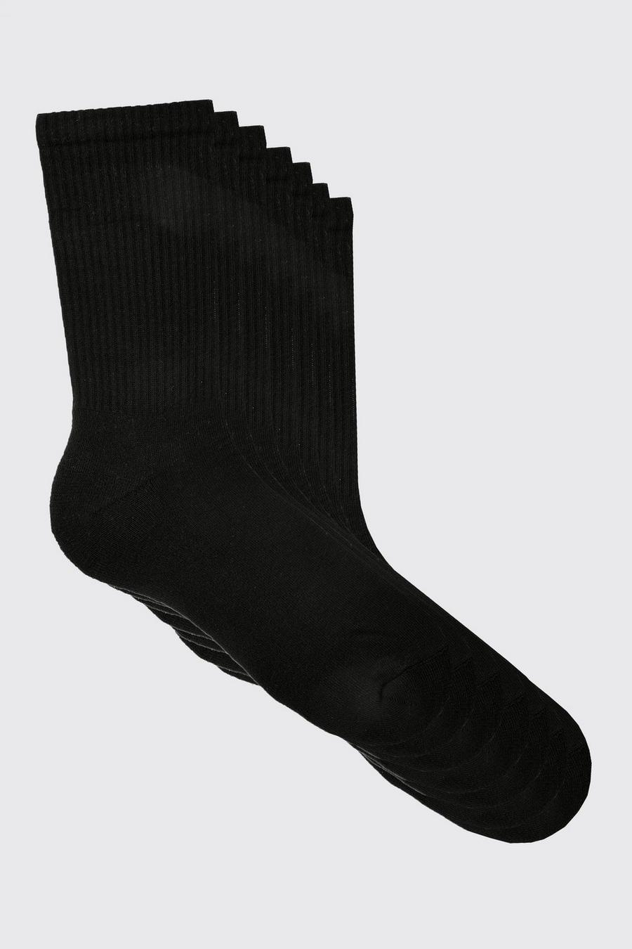 Black 7 Pack Plain Sport Socks