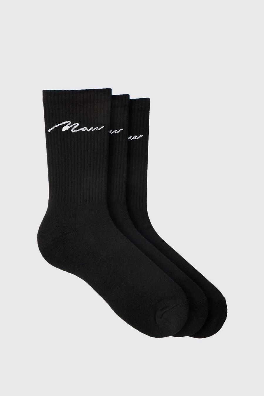 Pack de 3 pares de calcetines deportivos con firma MAN, Black