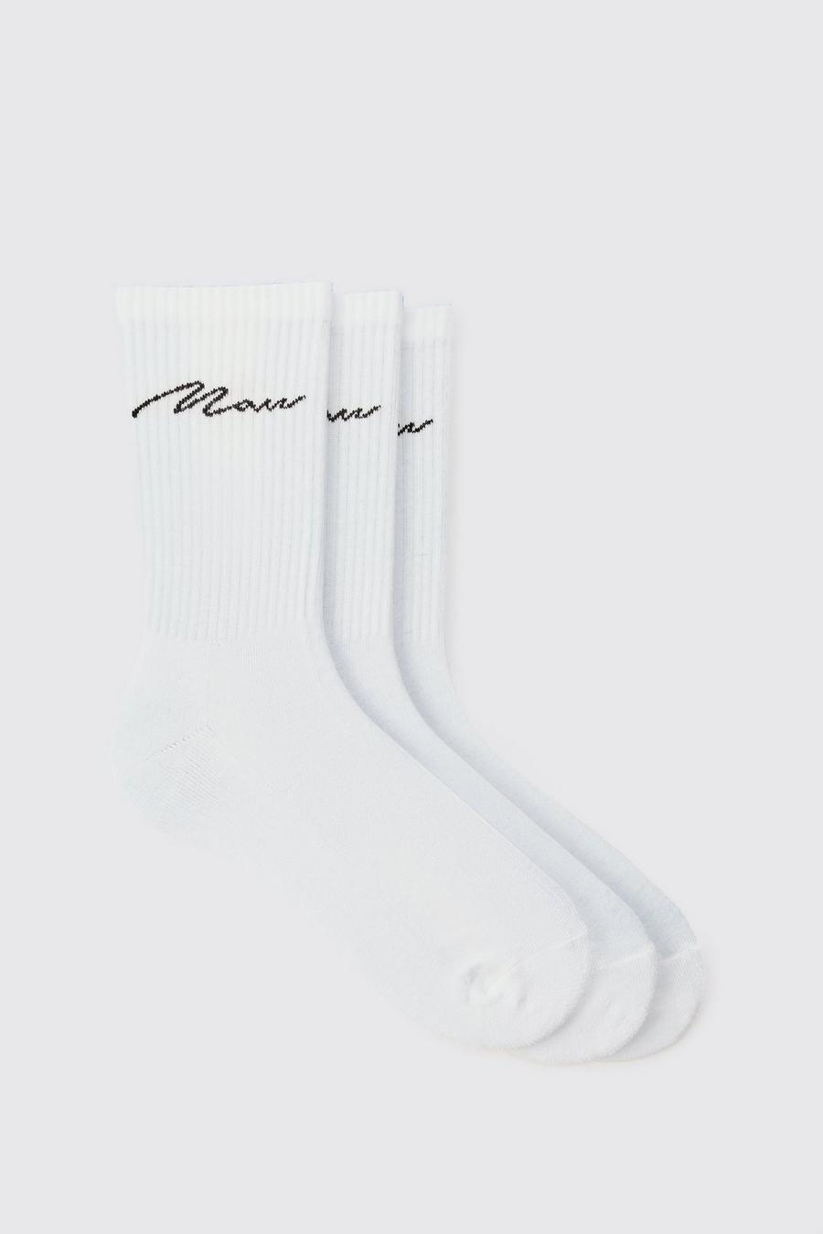 Pack de 3 pares de calcetines deportivos con firma MAN, White image number 1