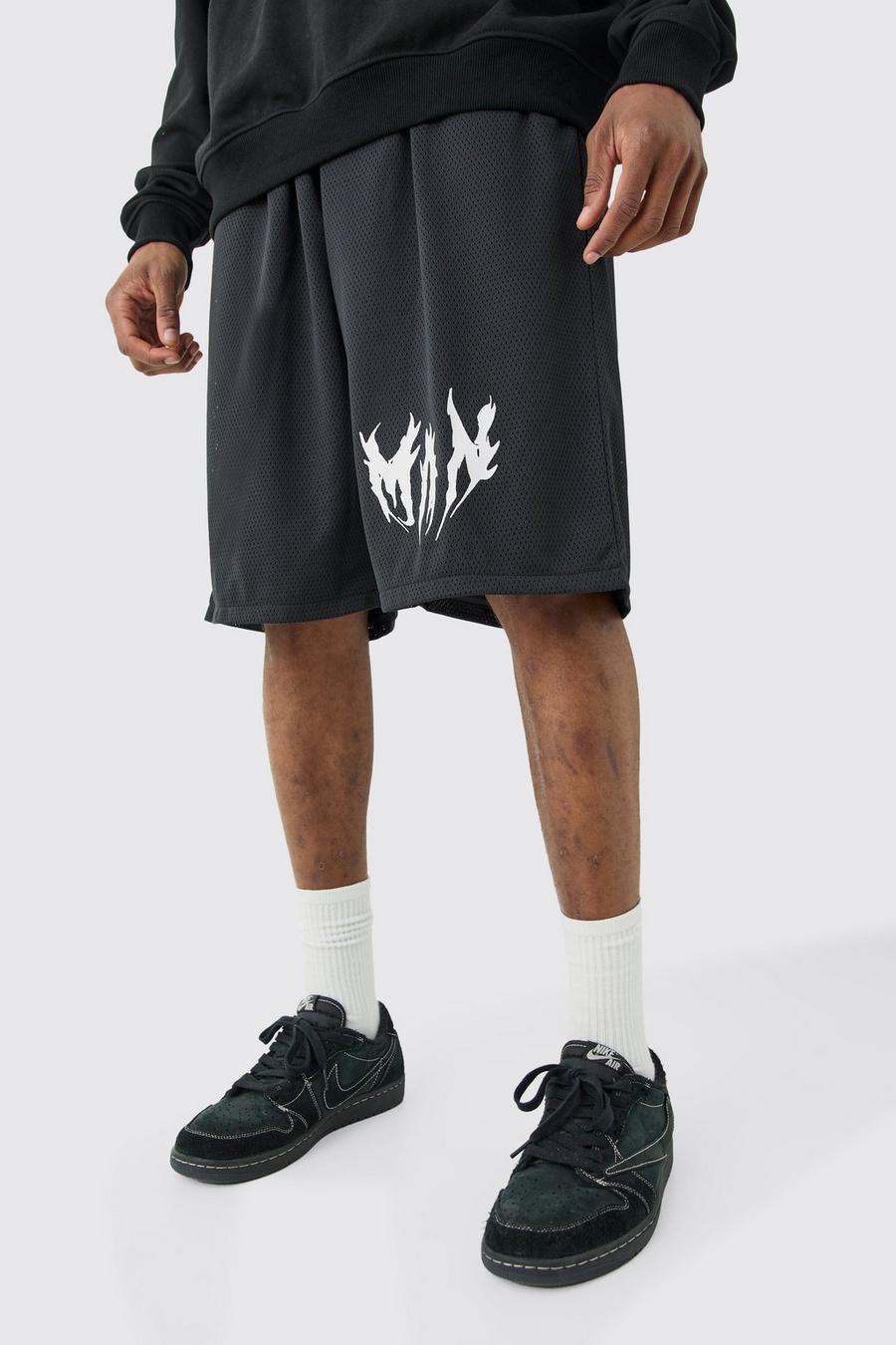 Pantalón corto Tall MAN de airtéx con estampado de baloncesto, Black