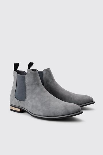 Grey Faux Suede Chelsea Boot In Grey