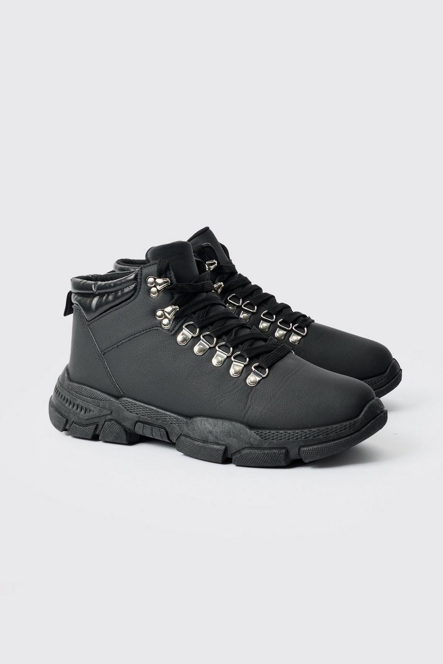 Chunky Sole Worker Boot In Black image number 1