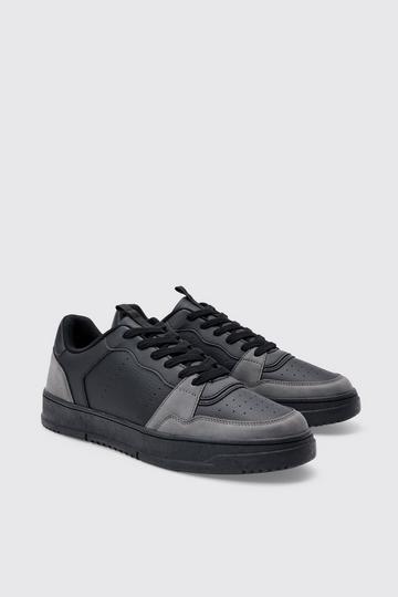 Black Suede Panel Chunky Sneakers In Black