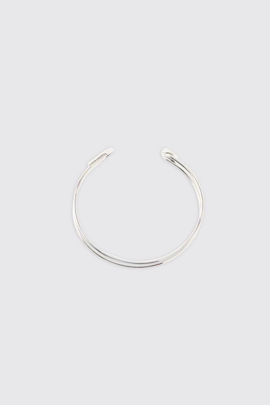 Safety Pin Detail Cuff In Silver