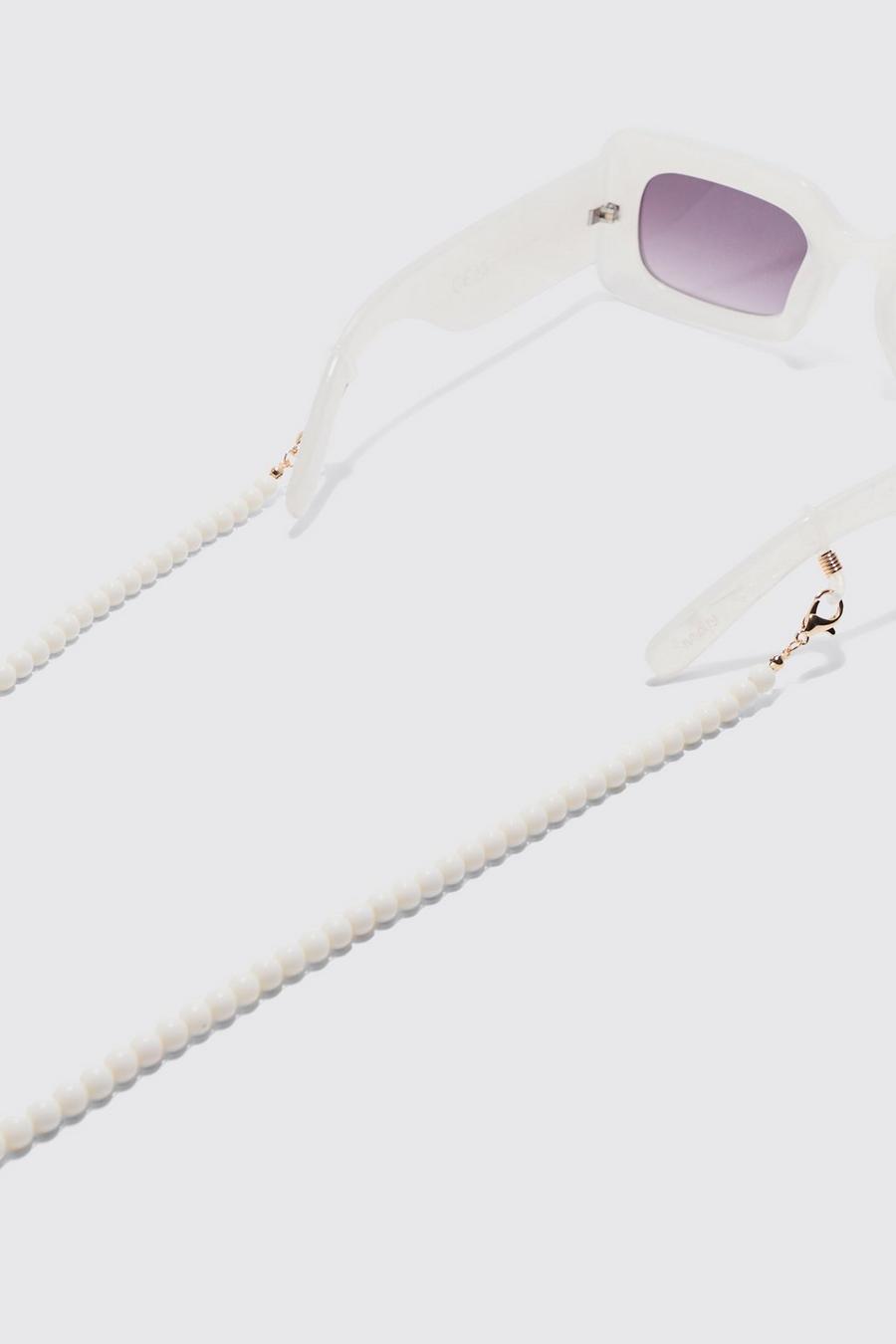 Pearl Beaded Sunglasses Chain In White