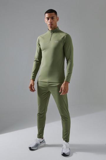 Man Active Gym 1/4 Zip Tracksuit khaki