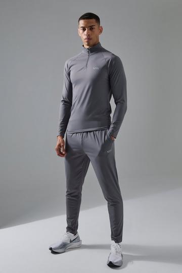 Man Active Gym 1/4 Zip Muscle Fit Tracksuit charcoal