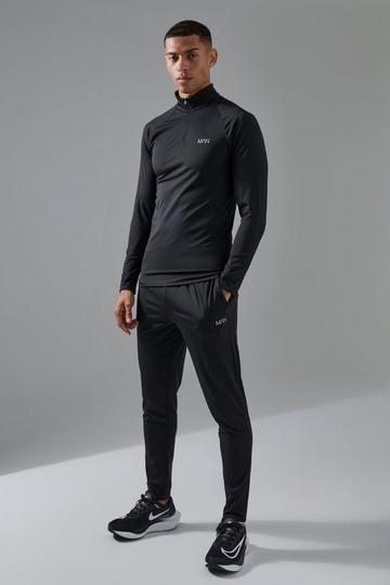 Man Active Gym 1/4 Zip Tracksuit black