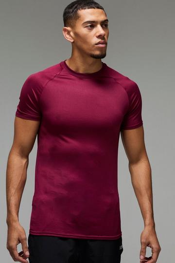 Burgundy Red Man Active Lightweight Essentials Gym Muscle Fit Raglan T-shirt