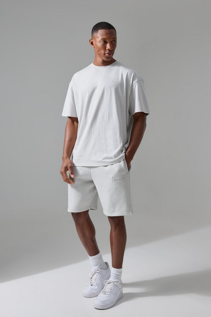 Man Active Oversize T-Shirt mit Training Dept Print, Light grey