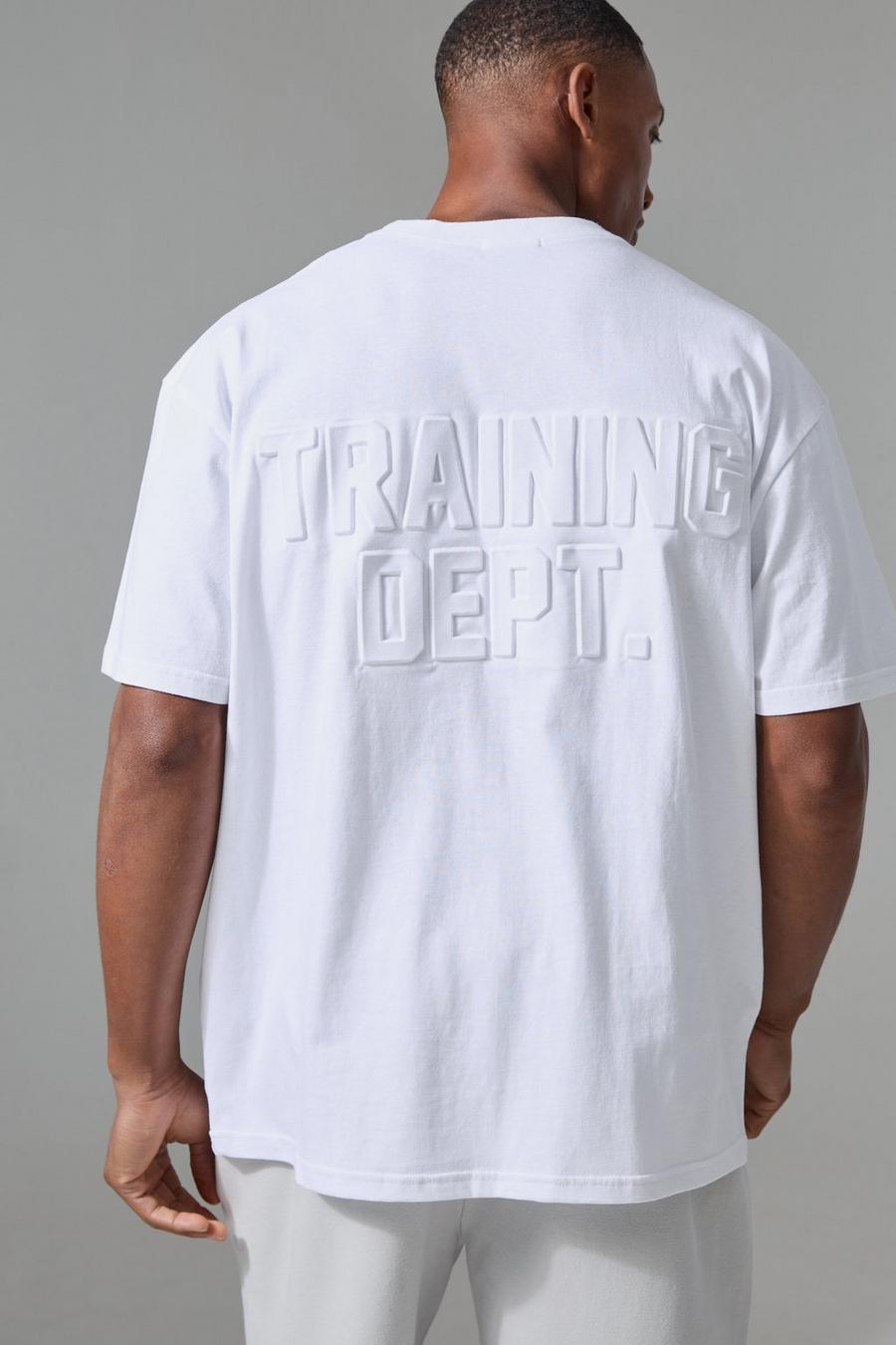 T-shirt oversize Man Acitve Training Dept con incisioni, White