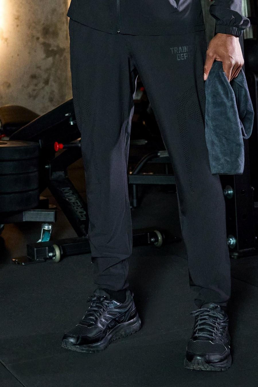 Pantalón deportivo Active de tela ajustado perforado, Black image number 1