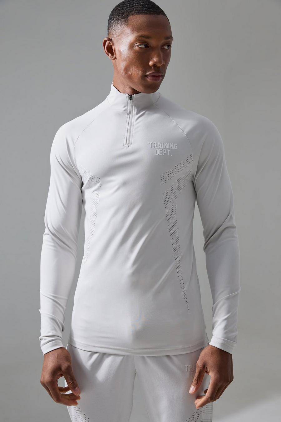 Light grey Active Training Dept Muscle Fit Perforated Quarter Zip Top