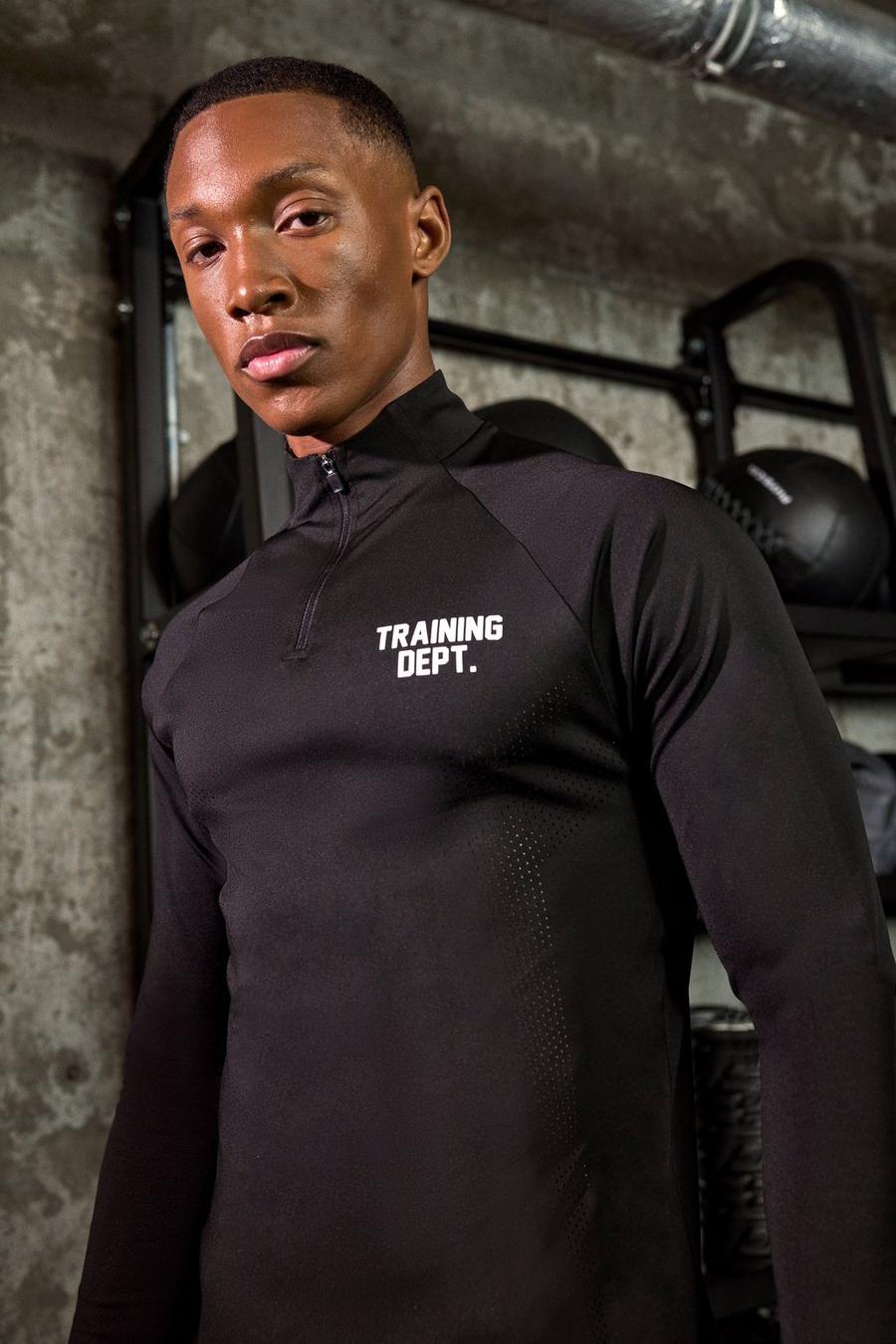 Black Active Training Dept Muscle Fit Perforated Quarter Zip Top
