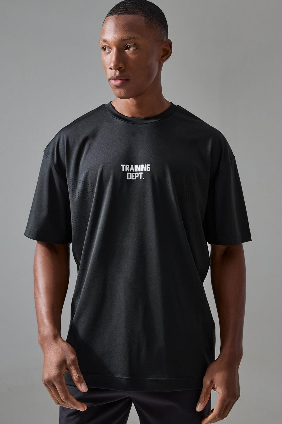 Camiseta Active oversize perforada con estampado Training Dept, Black image number 1
