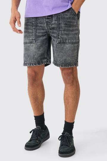 Slim Rigid Man Embossed Back Pocket Jean Short charcoal